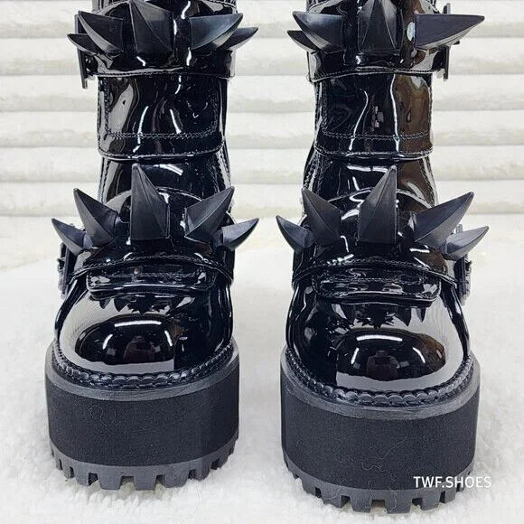 Demonia Assault Black Patent Claw Spiked Platform Ankle Boots Goth Biker Grunge - Totally Wicked Footwear