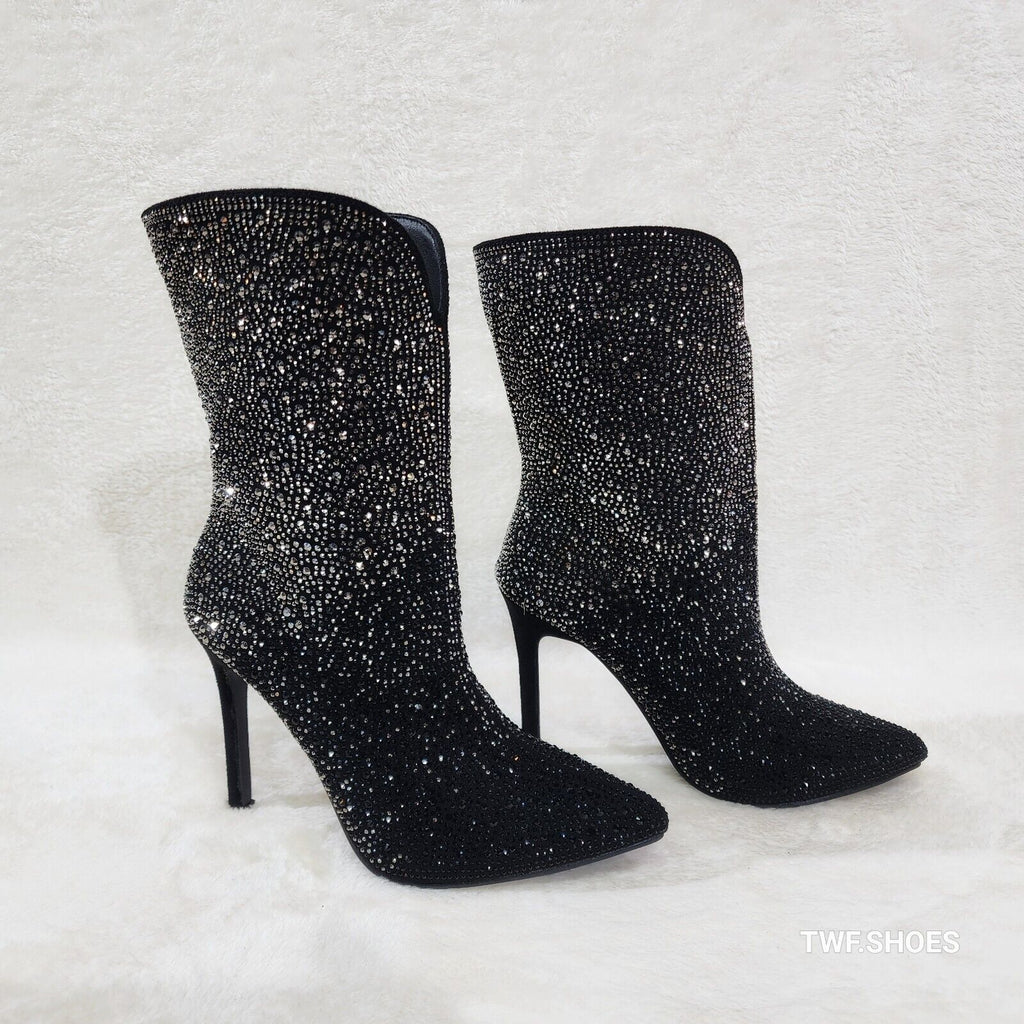 Riviera Black Ombre Rhinestone Slip On Stiletto High Heel Split Front Ankle Boot - Totally Wicked Footwear