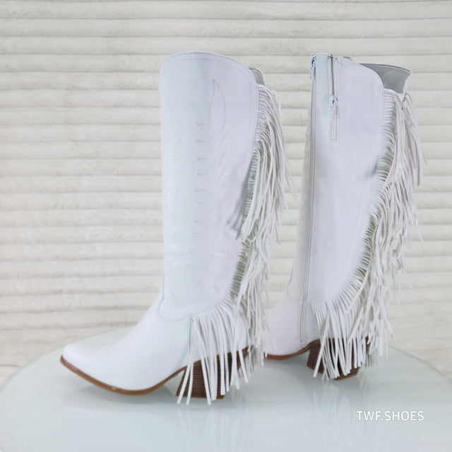 Dusty Roads Bright White Back Fringe Country Western Cowgirl Boots - Totally Wicked Footwear