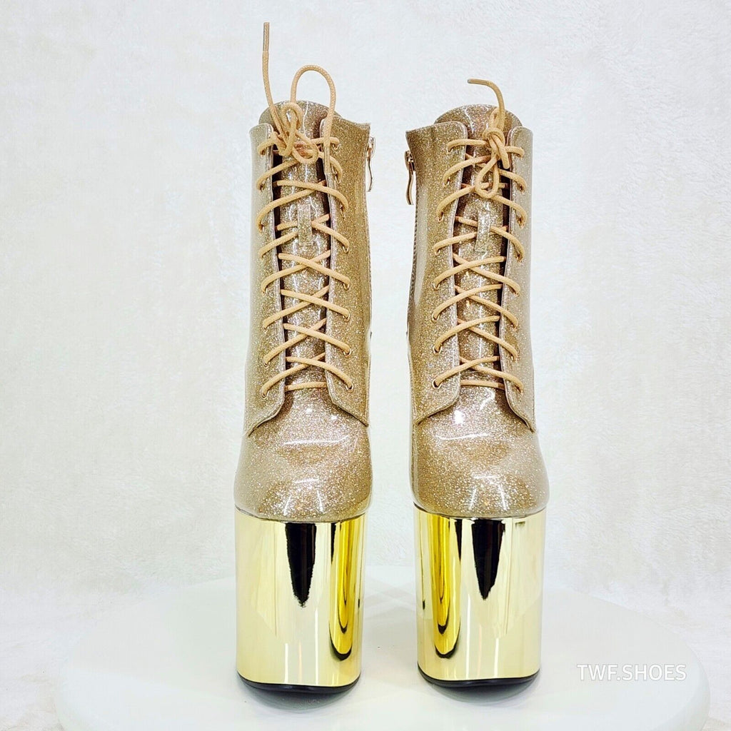 Bulls Gold Glitter Patent Chrome Platform High Heel Ankle Boots - Totally Wicked Footwear