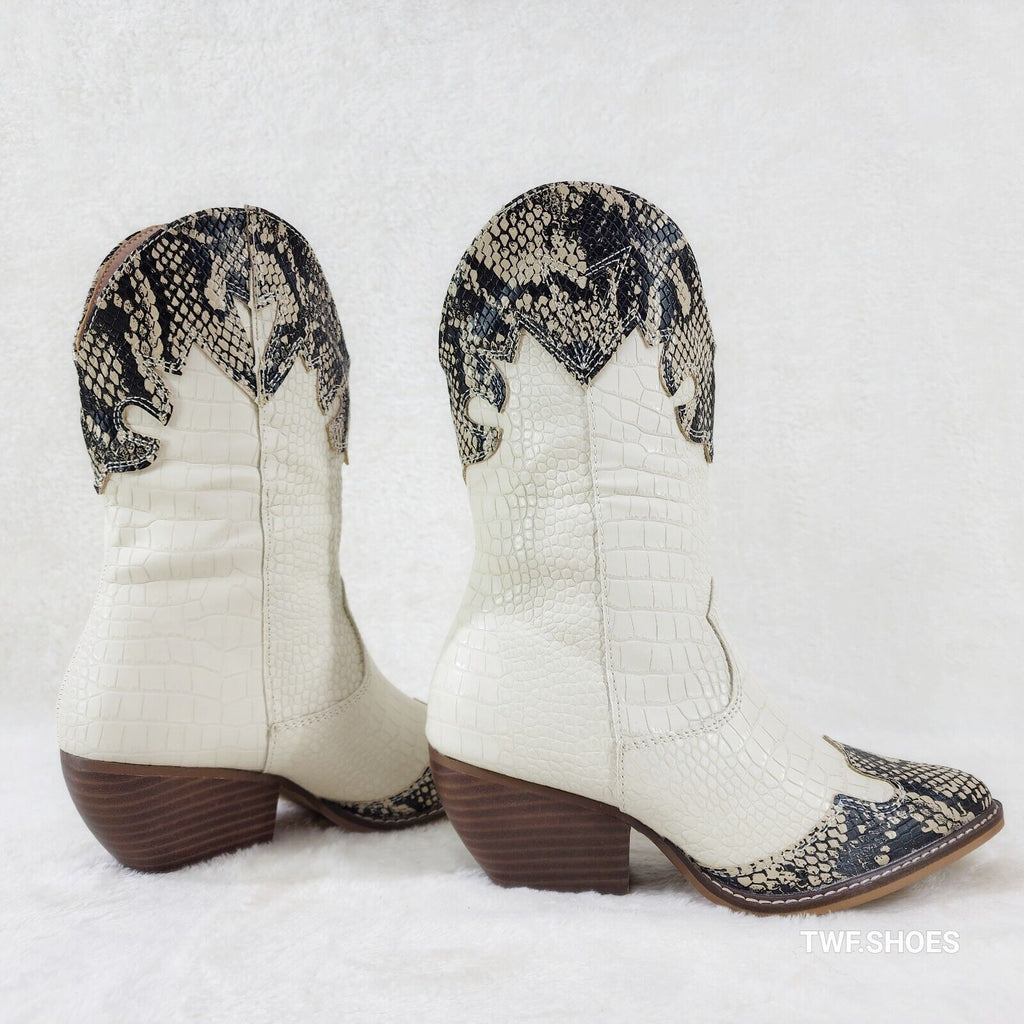 Snake Bite Cream Western Reptile Cowboy Pull On Country Cowgirl Boots - Totally Wicked Footwear