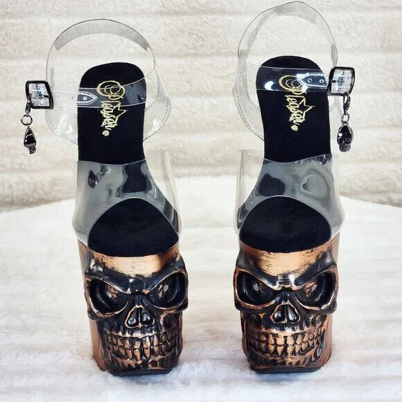 Rapture Clear Copper Skull & Bones LED 8" High Heel Platform Shoes 5-10 NY - Totally Wicked Footwear
