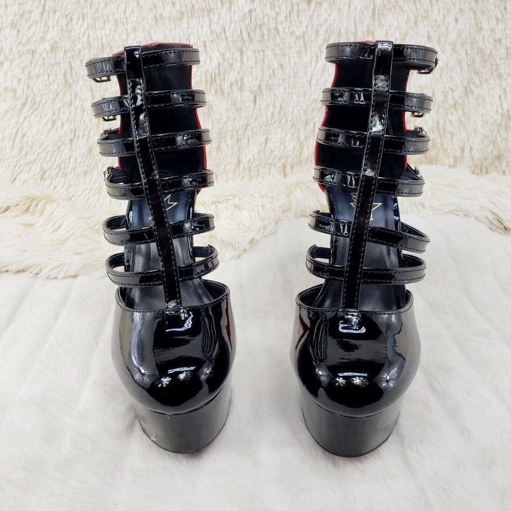 Delight 695 Black & Red Patent 6" High Heel Platform Shoes Cage Sandals NY - Totally Wicked Footwear