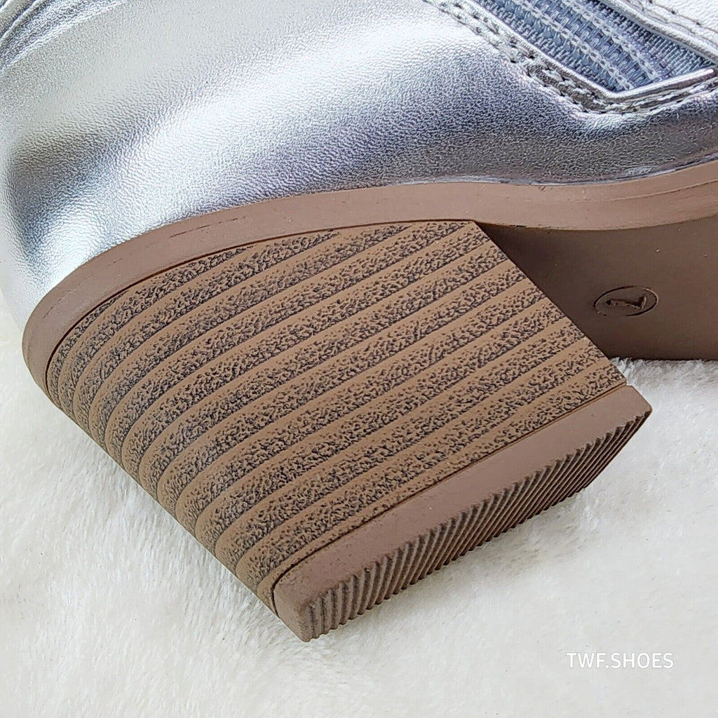 Country Disco Cowboy Metallic Silver Western Cowgirl OTK Thigh Boots - Totally Wicked Footwear