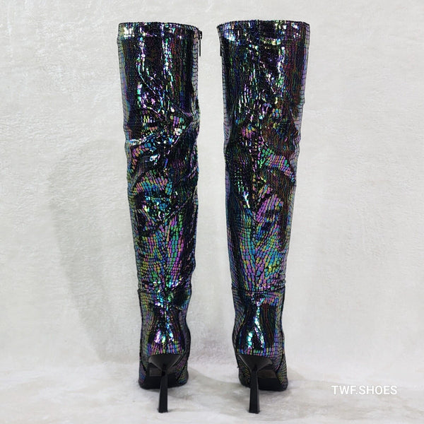 Holographic Snakeskin Print Men's Boots