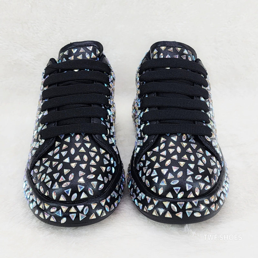 Geo Dazzle Cush Iridescent Stone Black Platform Sneakers Tennis Shoes - Totally Wicked Footwear