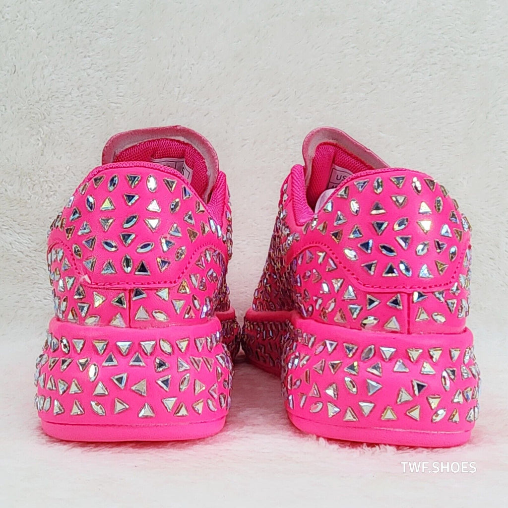 Geo Dazzle Cush Iridescent Stone Hot Pink Platform Sneakers Tennis Shoes - Totally Wicked Footwear