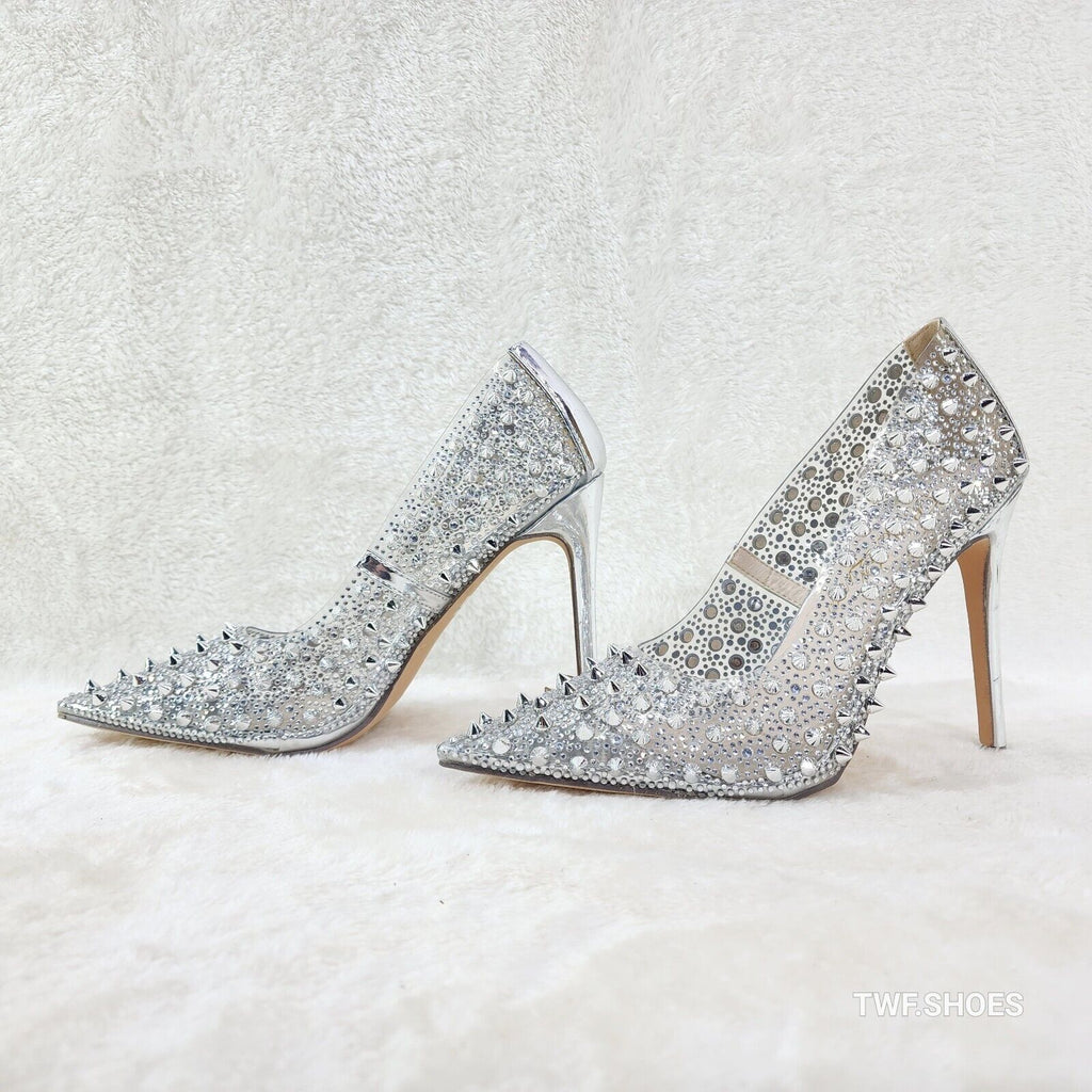 Spicy Stiletto PVC Clear Pumps Silver Studs & Rhinestone Pumps Stiletto Heels - Totally Wicked Footwear