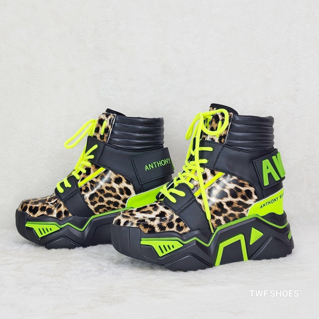 Wang Damson Lime Leopard Platform Hi-Top Sneaker Boots Hidden Wedge - Totally Wicked Footwear