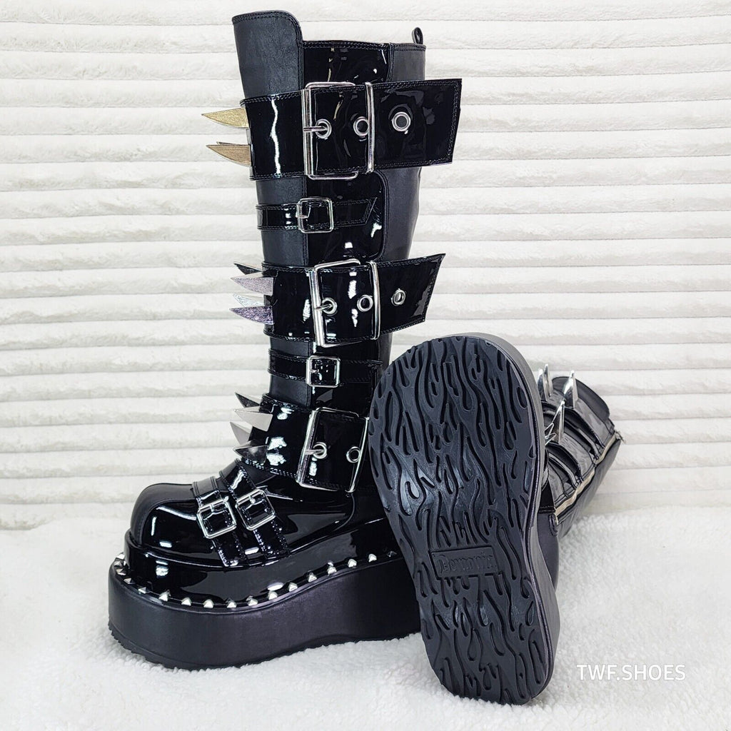 Bear 512 Metal Claw Spiked Platform Punk Goth Knee Boots Patent Matte Finish - Totally Wicked Footwear