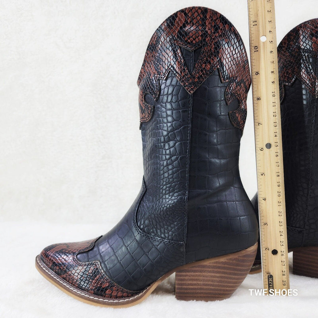 Snake Bite Black Western Reptile Cowboy Pull On Country Cowgirl Boots - Totally Wicked Footwear