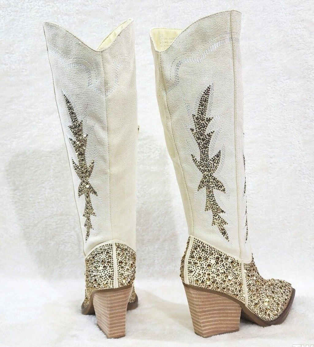 Murrey Buttery Ivory  With Rhinestones Glamour Western Cowgirl Boots - Totally Wicked Footwear