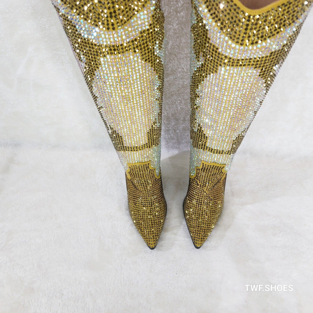 Martina Gold Rhinestones Country Western Glamour Cowgirl Boots - Totally Wicked Footwear