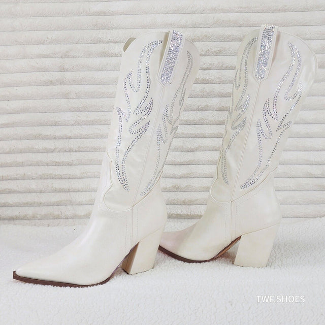 So Me Mileage Cream Ivory Rhinestone Design Western Cowgirl Boots - Totally Wicked Footwear