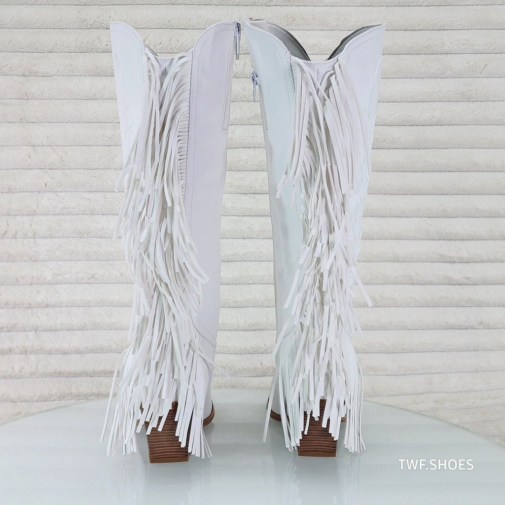 Dusty Roads Bright White Back Fringe Country Western Cowgirl Boots - Totally Wicked Footwear