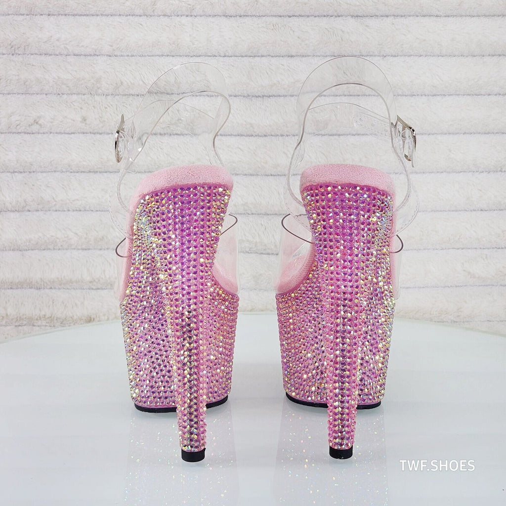 Bejeweled 708RS Rhinestone Platform 7" Stiletto High Heel Shoes Baby Pink - Totally Wicked Footwear