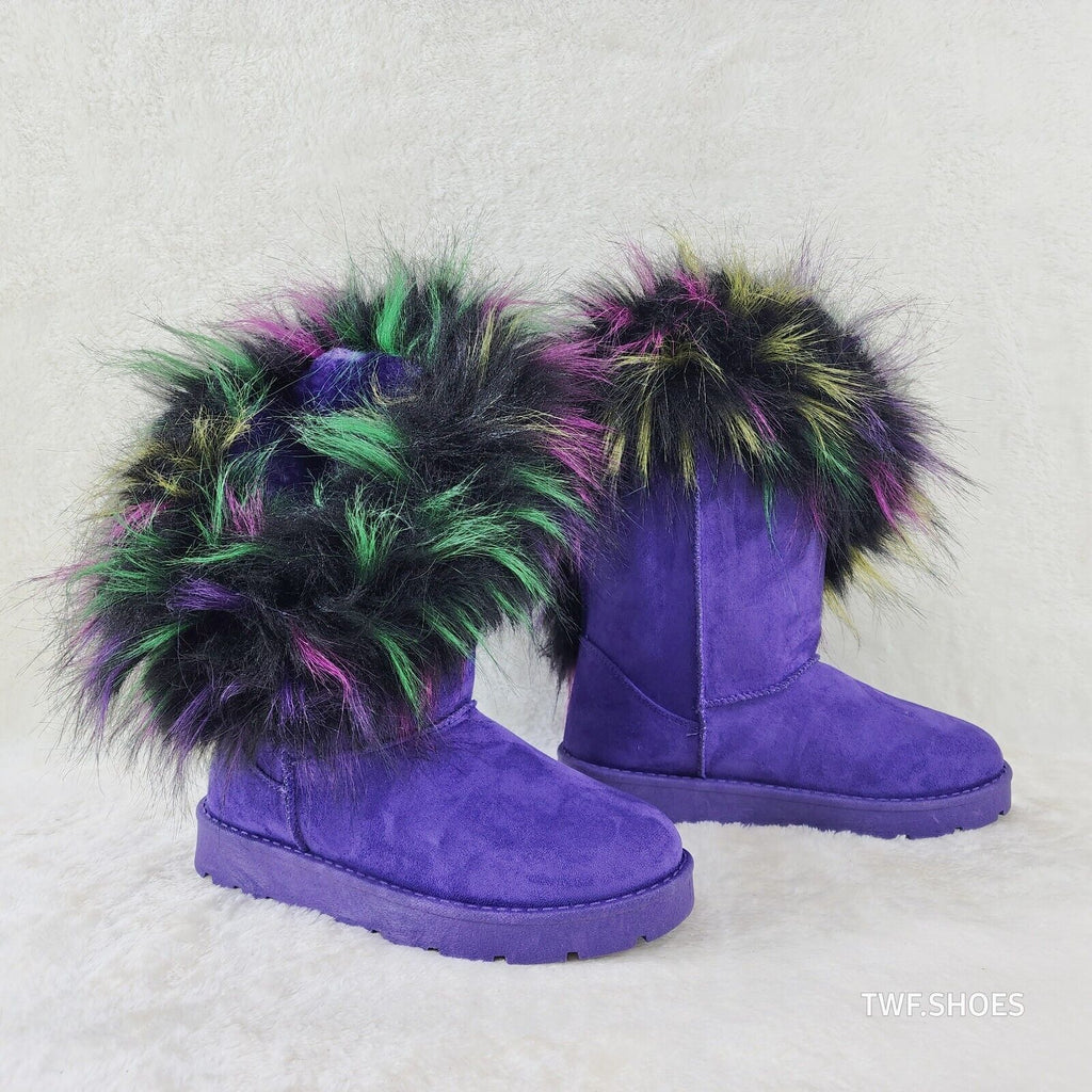 Chi Chi Purple Multi Color Faux Fur Thick Lined Comfy Cozy Winter Boots - Totally Wicked Footwear