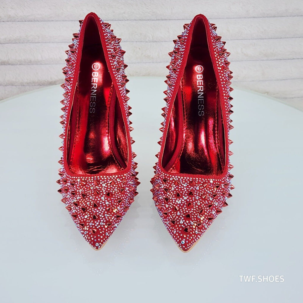 Wicked Sexy Spike Stud Iridescent Rhinestone High Heel Pump Shoes Red - Totally Wicked Footwear