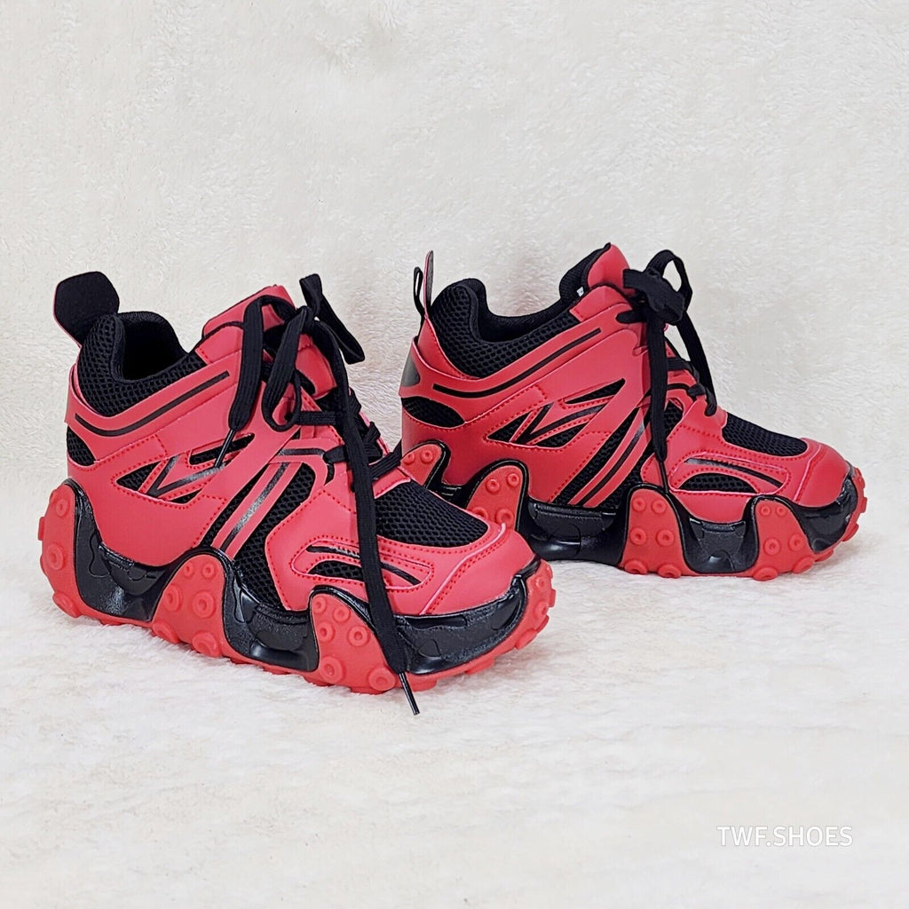 Anthony Wang Alien Black & Red Hidden Wedge Platform Sneakers Tentacle Tread - Totally Wicked Footwear