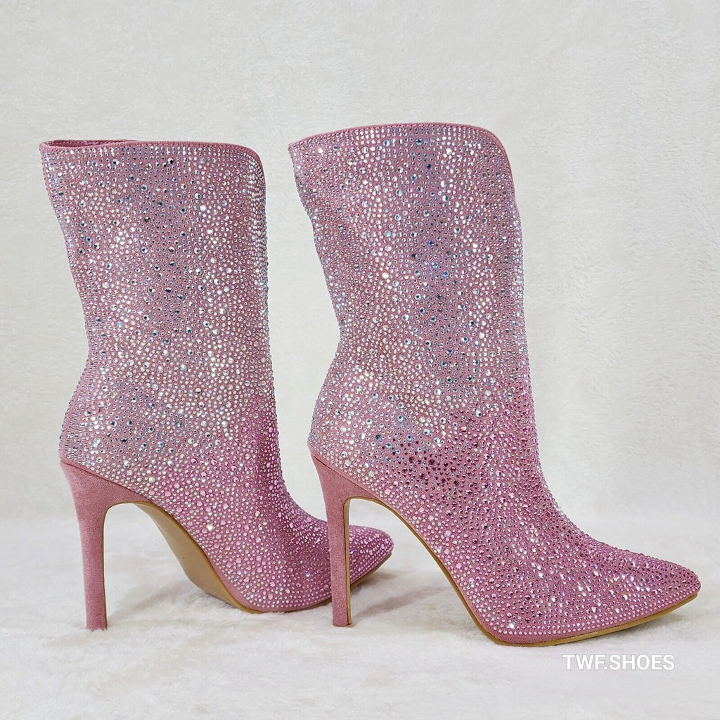 Riviera Pink Ombre Rhinestone Slip On Stiletto High Heel Split Front Ankle Boot - Totally Wicked Footwear