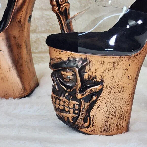 Rapture Clear Copper Skull & Bones LED 8" High Heel Platform Shoes 5-10 NY - Totally Wicked Footwear
