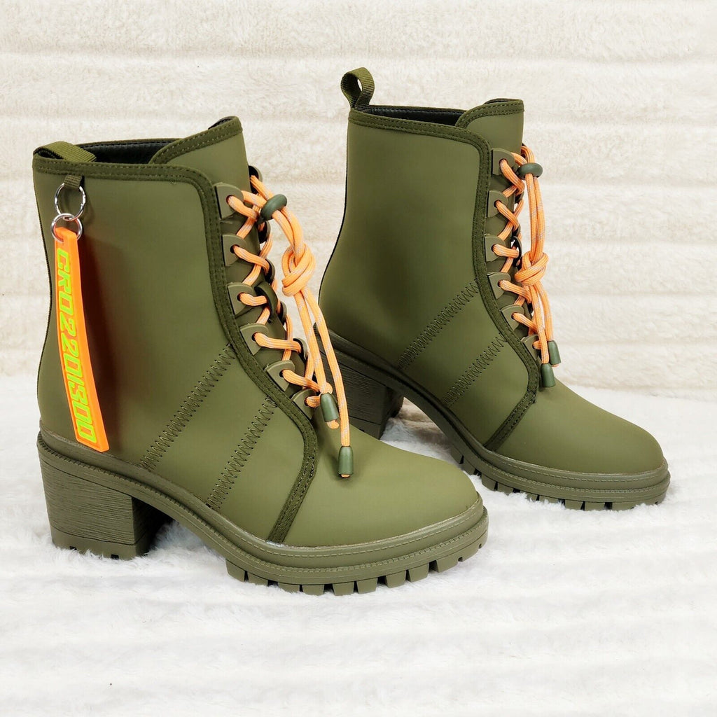 Stellar Olive Orange Water Resistant Combat Boots Brand New - Totally Wicked Footwear