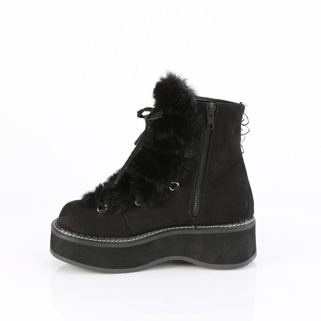 Emily Black Furry Heart Chain Goth 2" Platform Ankle Boots 55 Faux Fur - Totally Wicked Footwear