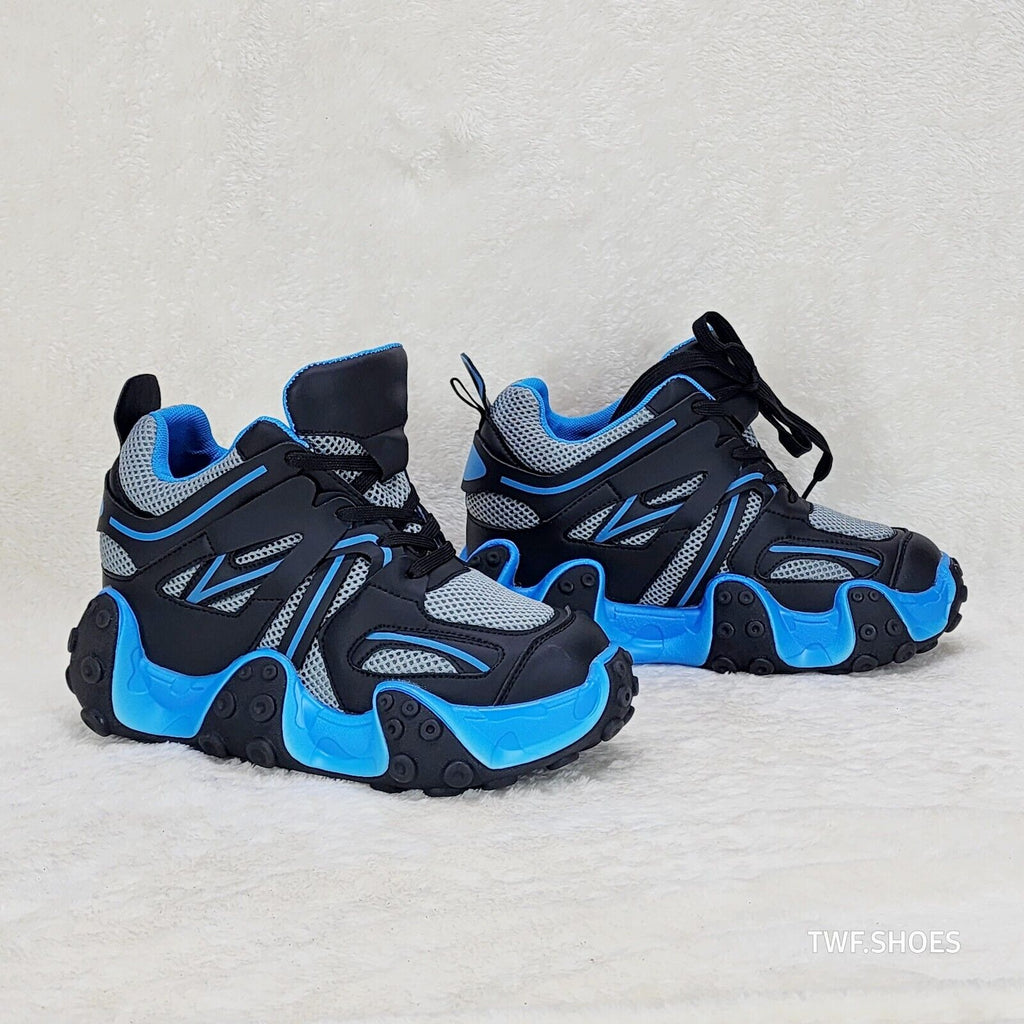 Anthony Wang Alien Black & Blue Hidden Wedge Platform Sneakers Tentacle Tread - Totally Wicked Footwear