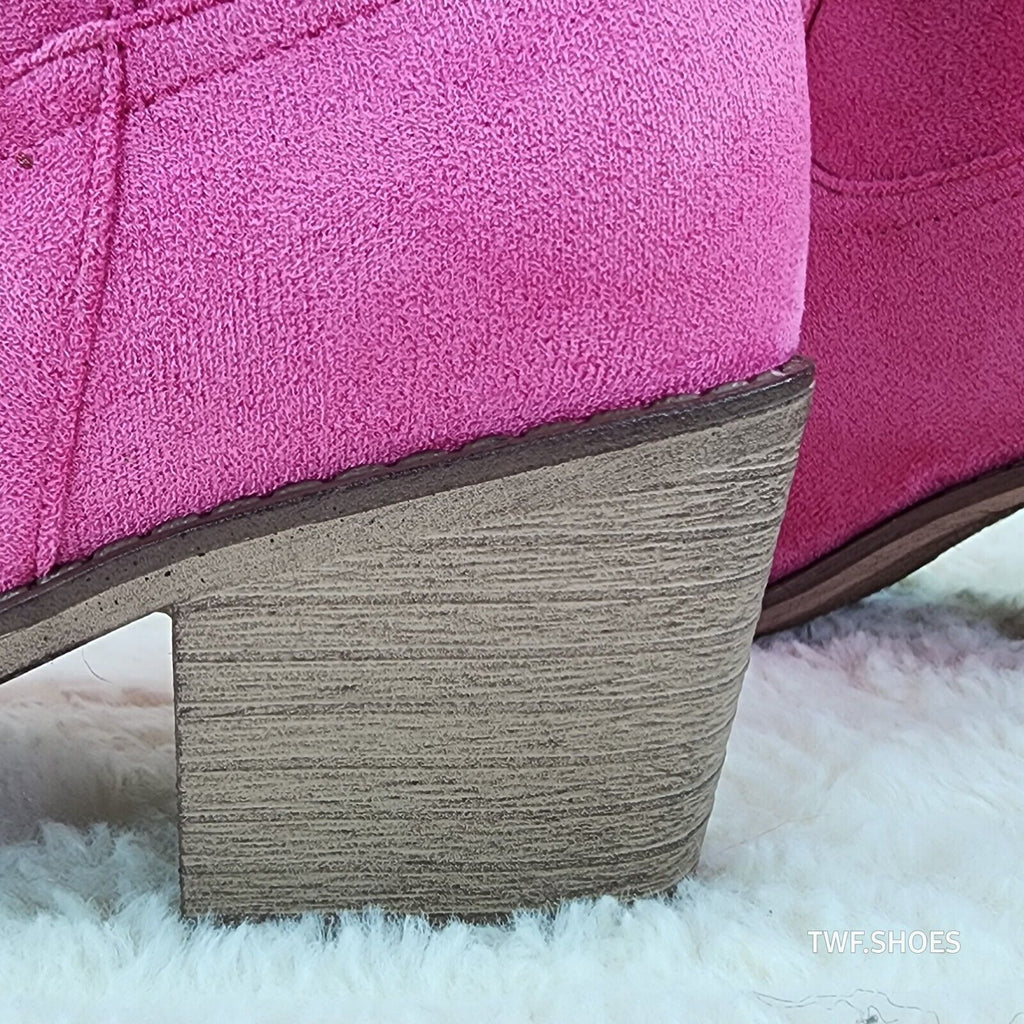 Wild Ones Fuchsia Pink Faux Suede Pull On Mid Calf Cowboy Cowgirl Boots - Totally Wicked Footwear