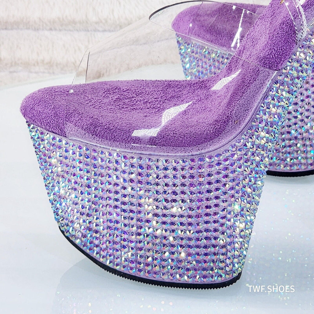 Bejeweled 708RS Rhinestone Platform 7" Stiletto High Heel Shoes Lilac Purple - Totally Wicked Footwear
