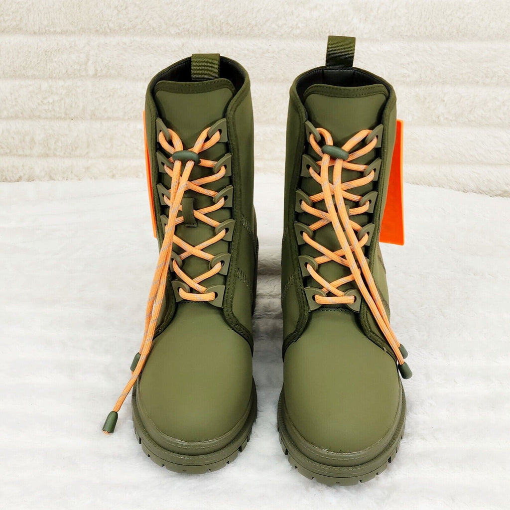 Stellar Olive Orange Water Resistant Combat Boots Brand New - Totally Wicked Footwear
