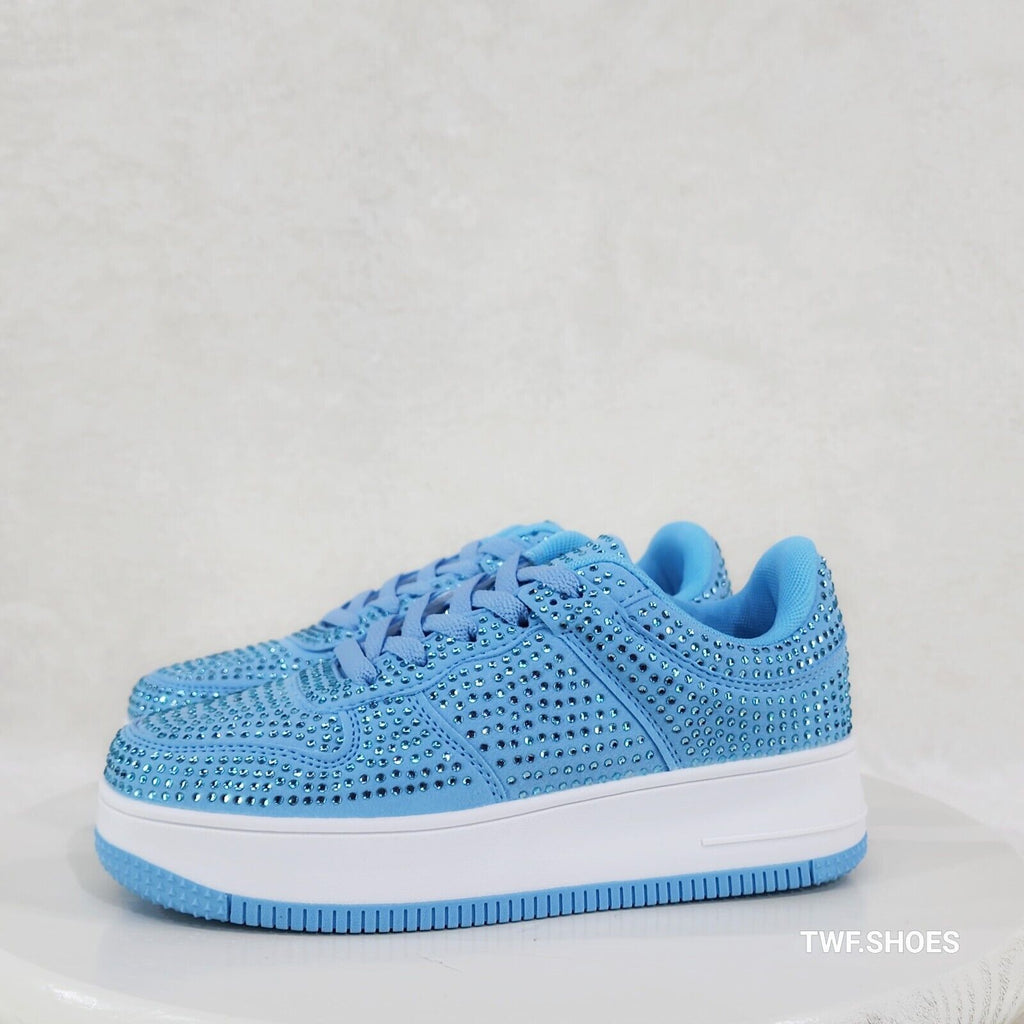 Eden Light baby Sky Blue Rhinestone Platform Sneakers Tennis Shoes - Totally Wicked Footwear