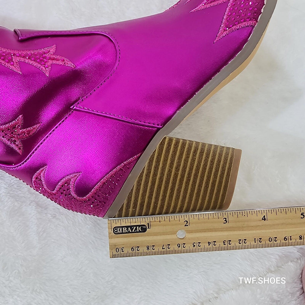 Flash Brush Metallic Matte Rhinestone Western Knee High Cowgirl Boots Hot Pink - Totally Wicked Footwear