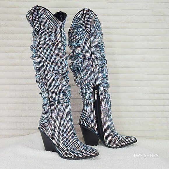 Cape Robbin Diamond Rider Rhinestone Glamour Western Slouch Draped Knee Boots - Totally Wicked Footwear