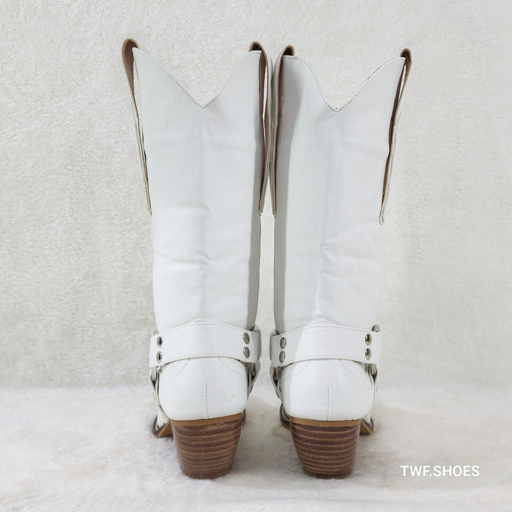 Western Rider Cut Harness White Leatherette Cowboy Pull On Country Cowgirl Boots - Totally Wicked Footwear