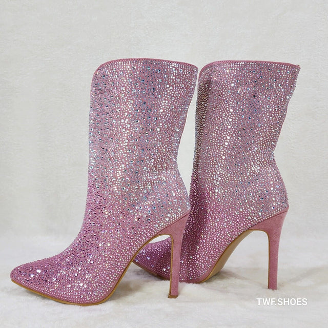 Riviera Pink Ombre Rhinestone Slip On Stiletto High Heel Split Front Ankle Boot - Totally Wicked Footwear