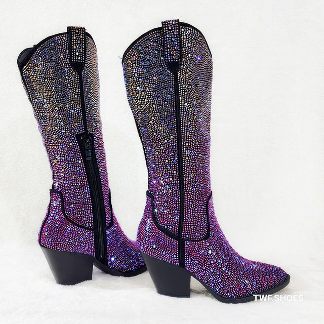 Wild Ones Glamour Cowboy Purple Multi Ombre Rhinestone Cowgirl Boots - Totally Wicked Footwear