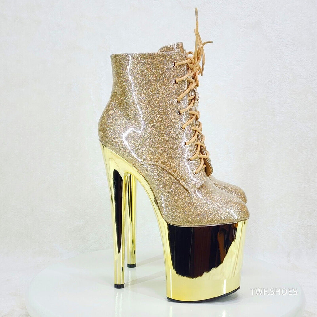 Bulls Gold Glitter Patent Chrome Platform High Heel Ankle Boots - Totally Wicked Footwear