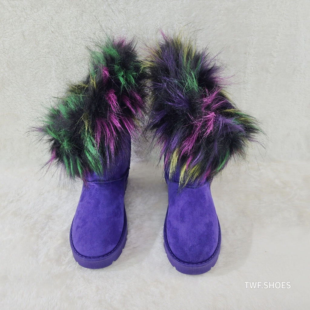 Chi Chi Purple Multi Color Faux Fur Thick Lined Comfy Cozy Winter Boots - Totally Wicked Footwear