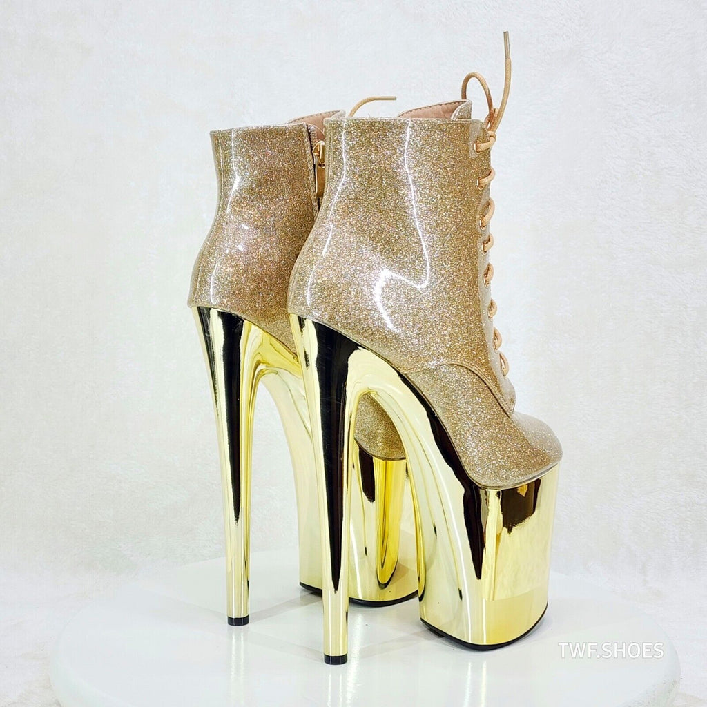 Bulls Gold Glitter Patent Chrome Platform High Heel Ankle Boots - Totally Wicked Footwear