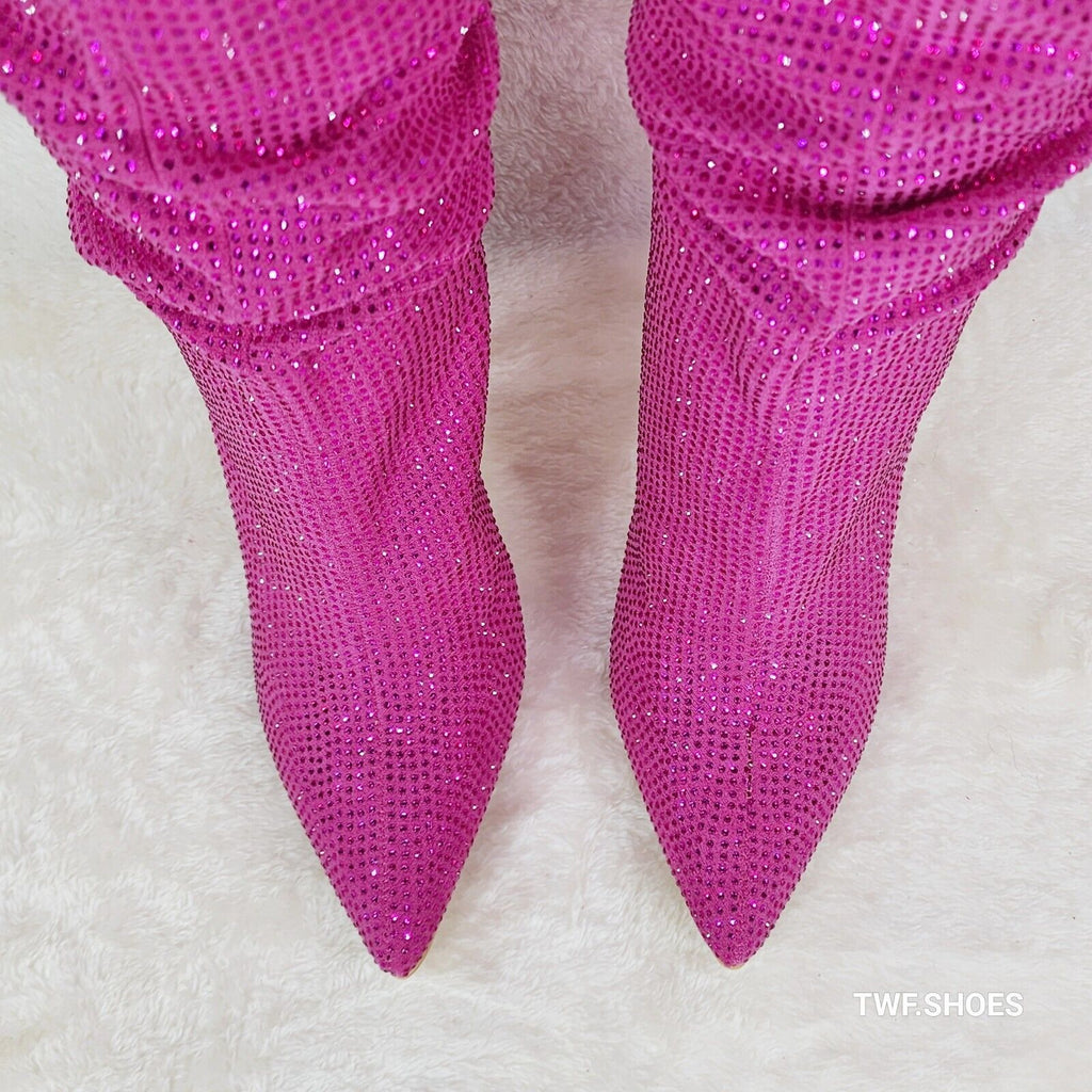 Resolve Sparkling Pink Rhinestone High Heel Slouch Calf Boots New Years Bling - Totally Wicked Footwear