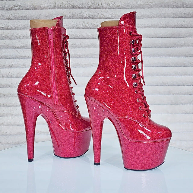 Adore 1020GP Fuchsia Pink Glitter Patent 7" High Heel Platform Ankle Boots NY - Totally Wicked Footwear
