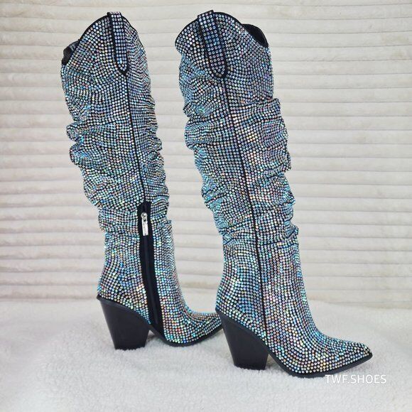 Cape Robbin Diamond Rider Rhinestone Glamour Western Slouch Draped Knee Boots - Totally Wicked Footwear