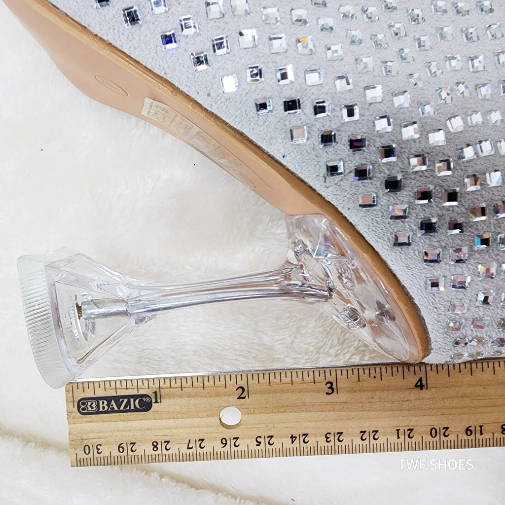Glamour Shot Mirrored Rhinestone 4" Pyramid Heel Knee Boots Silver Gray - Totally Wicked Footwear