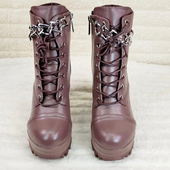Flex Chunky Block Heel Light Weight Ankle Boots Square Chain Link Mocha Brown - Totally Wicked Footwear