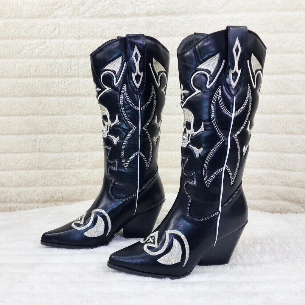 Ghost Rider Embroidered Skull & Cross Bones Cowboy Western Cowgirl Boots New - Totally Wicked Footwear