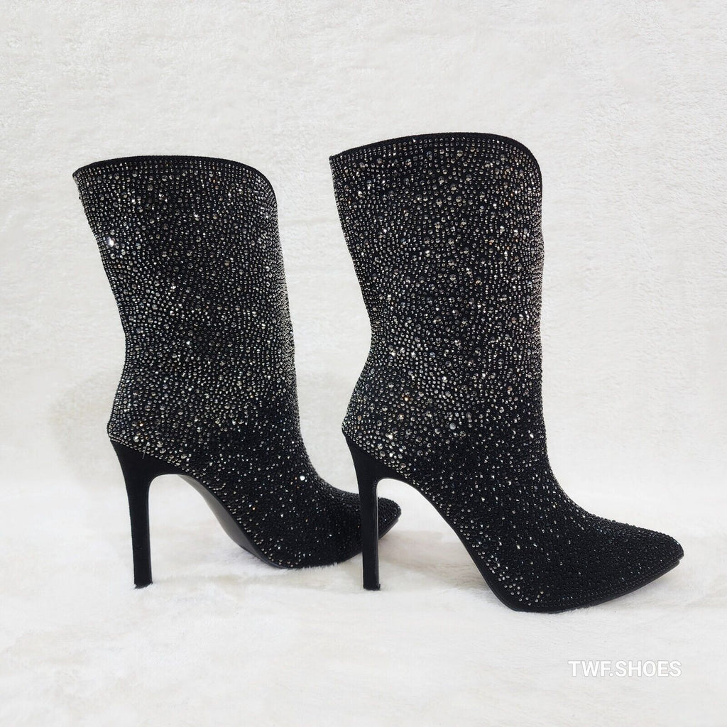 Riviera Black Ombre Rhinestone Slip On Stiletto High Heel Split Front Ankle Boot - Totally Wicked Footwear