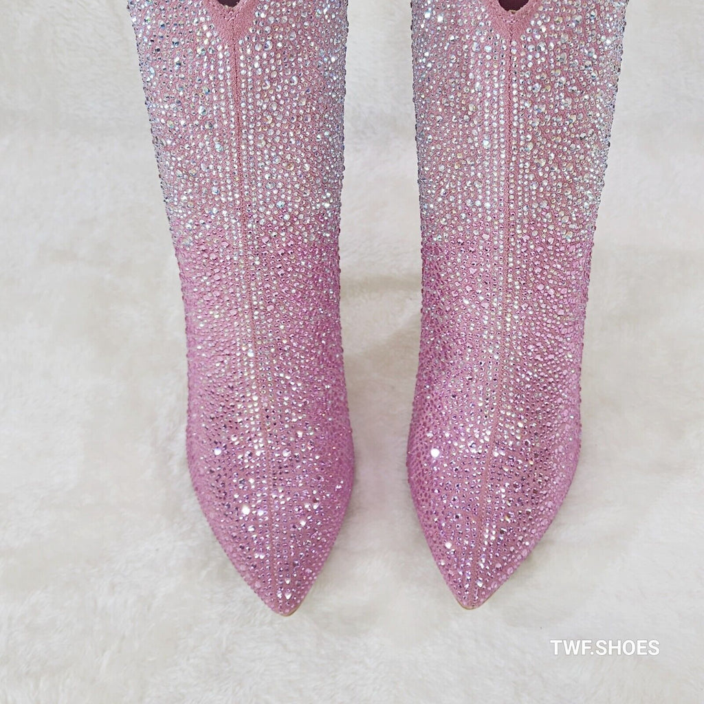 Riviera Pink Ombre Rhinestone Slip On Stiletto High Heel Split Front Ankle Boot - Totally Wicked Footwear