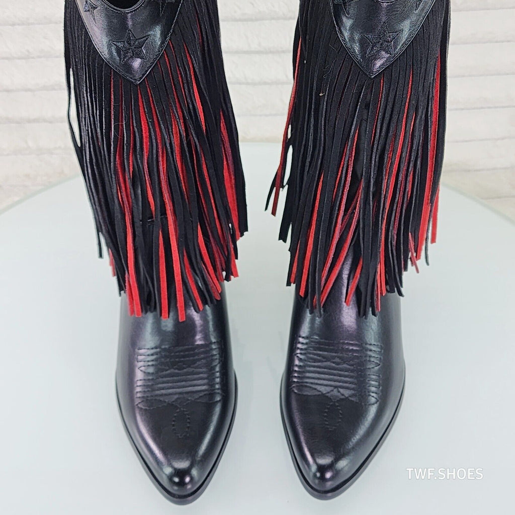 Country Swing Black and Red Fringe Western Cowgirl Boots Tuck Zipper - Totally Wicked Footwear