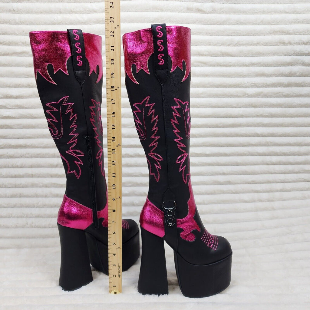Free Your Soul Western Designed Platform Chunky Heel Knee Boots Festival Gothic - Totally Wicked Footwear